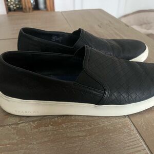 Women's Cole Hann Grand Cross Court  SlipOn Sneakers Black Leather Size 10.5 M